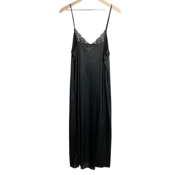 Cachet Black Vintage Lingerie Long Maxi Nightgown Large Lace Detail 80s - Picture 3 of 11